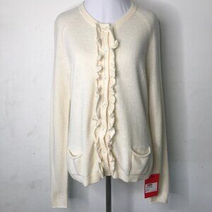 New Jardin des Orangers Women's Beige 100% Cashmere Cardigan Size Medium w Holes